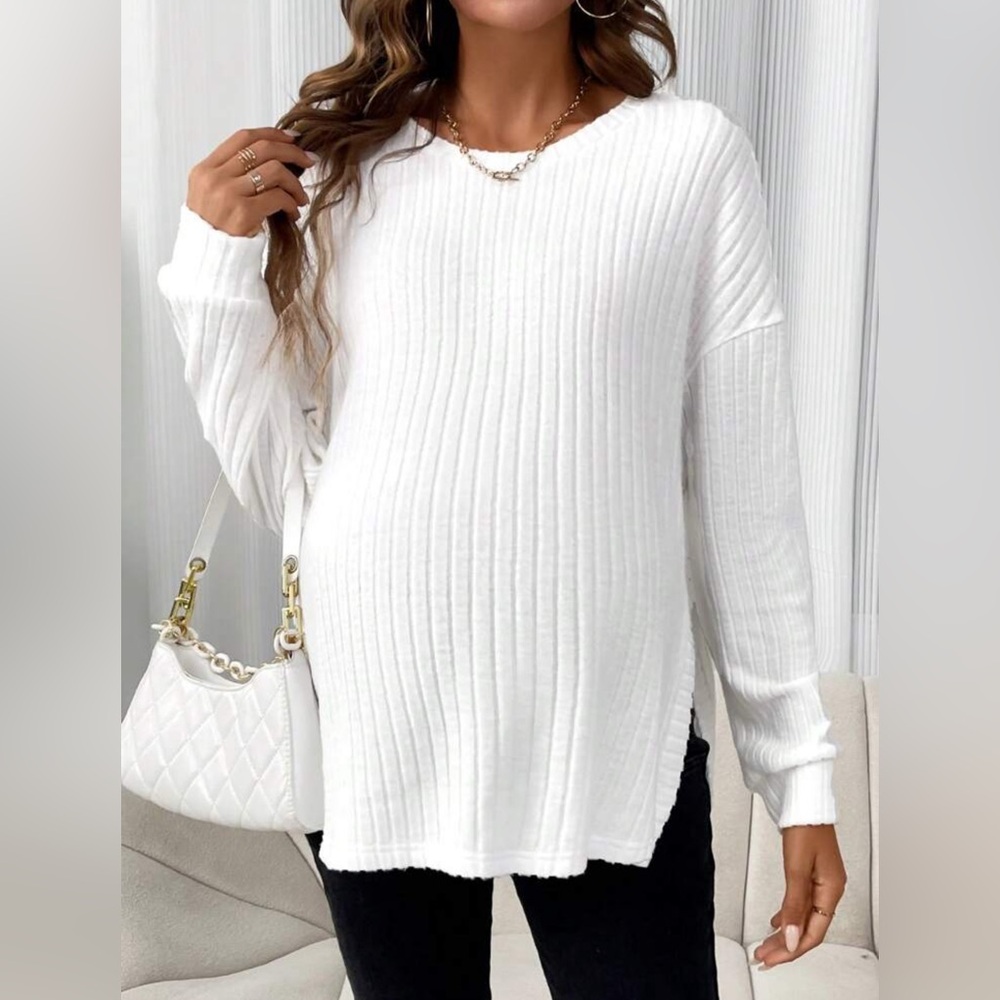 SHEIN Maternity White Ribbed Knit Sweater